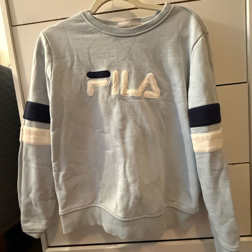 Fila Light Blue Crewneck Sweater with Navy Accents